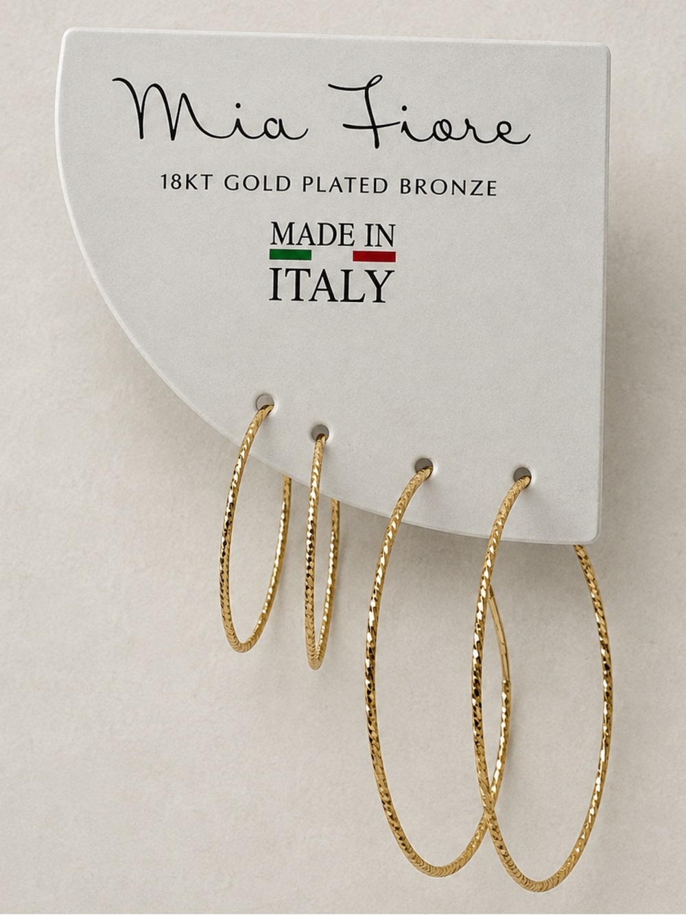 Mia Fiore 18K Gold-Plated Bronze Hoop Earrings Textured Finish Set - 2 pairs